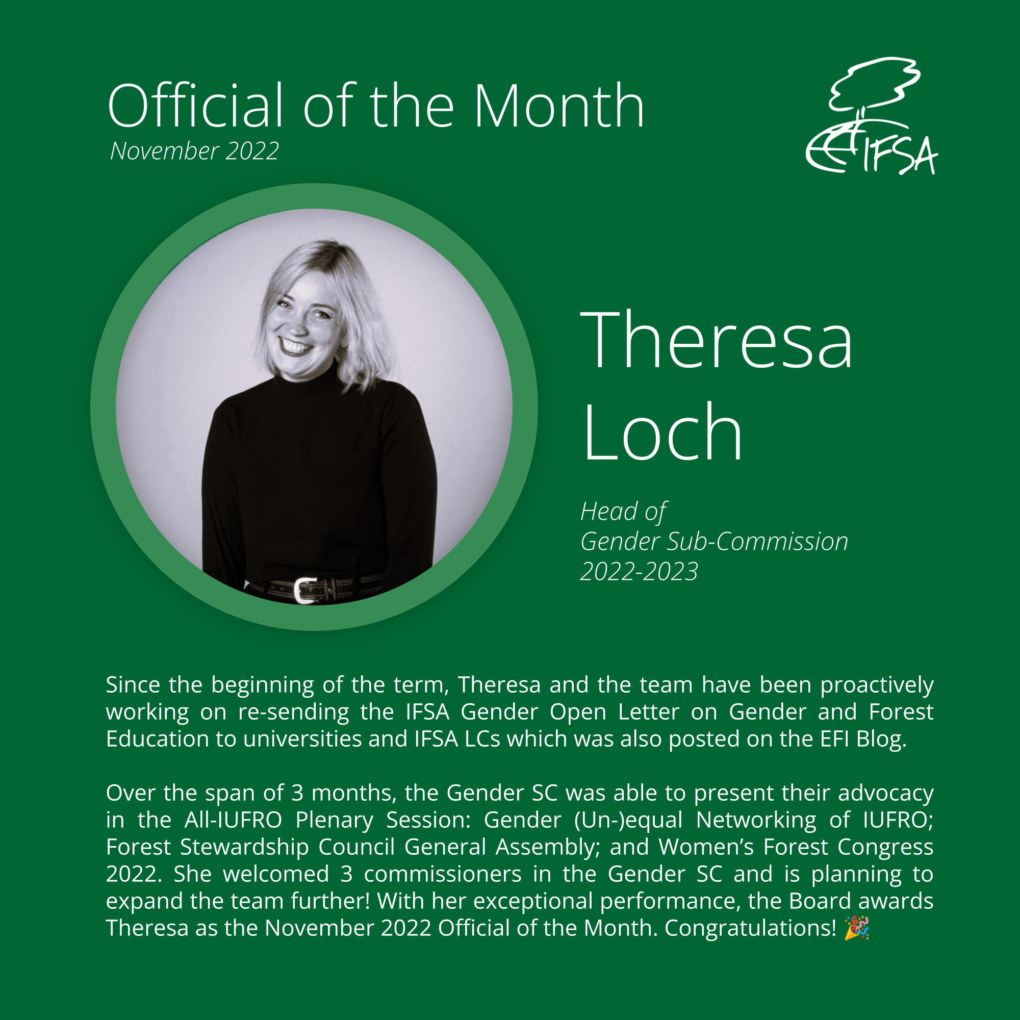 Official Of The Month November 2022 Theresa Loch IFSA